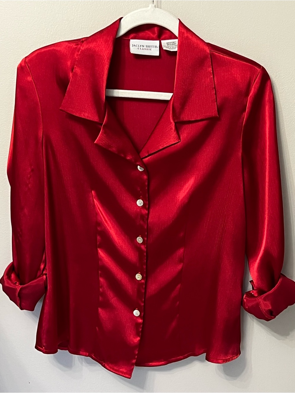 Jaclyn Smith Classic Red Satin Button-Front Blouse